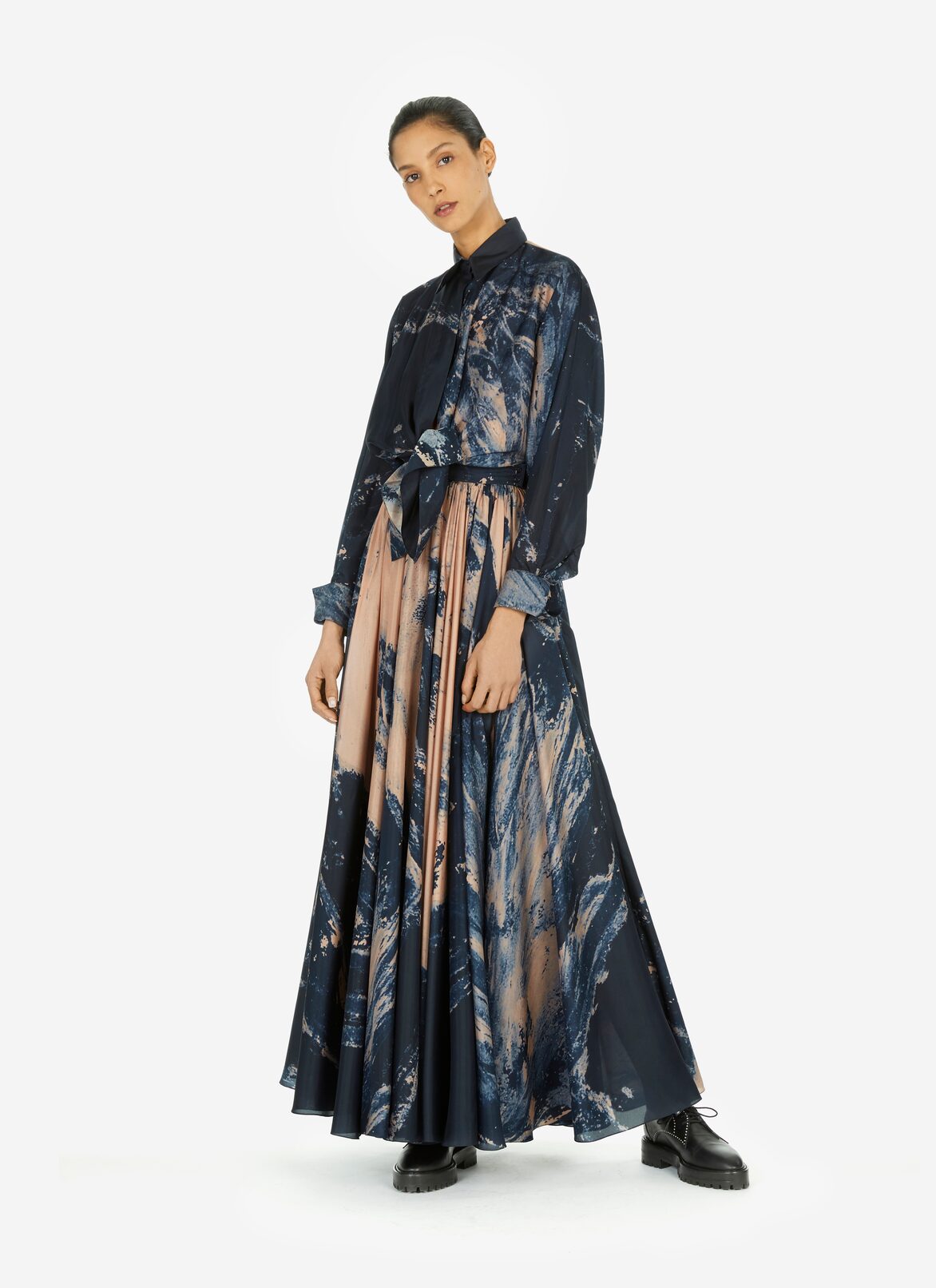 Knotted printed habotai silk shirt  ALAÏA BLUE/NEUTRAL KNOTTED PRINTED HABOTAI SILK SHIRT